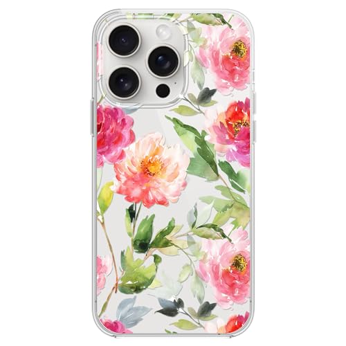 Coque iPhone 15 Pro Max fleur rose antichoc en TPU souple