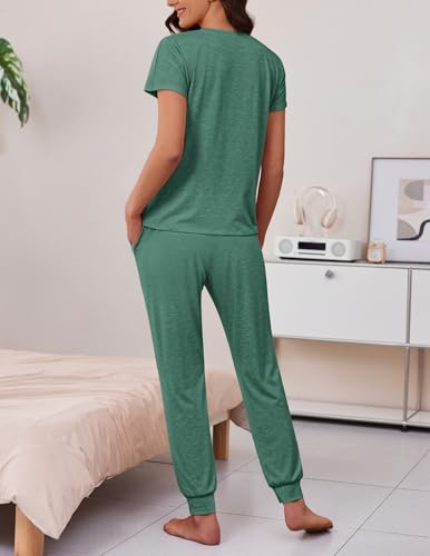 Image of Ekouaer 2 pack Pajama Sets for Womens Jogger Pants Pjs Short Sleeves Lounge Set Soft Sleepwear with Pockets