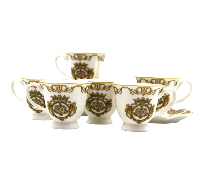 Serwis kawowy dla 6 "Blanche Royal z porcelany białej i złotej