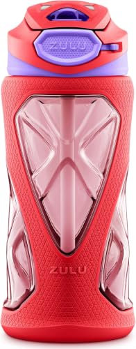 Image of ZULU Torque 16oz Plastic Kids Water Bottle with Silicone Sleeve and Leak-Proof Locking Flip Lid, Soft Touch Carry Loop for School Backpack, Lunchbox, BPA-Free Dishwasher Safe, Pink (Pack of 6)