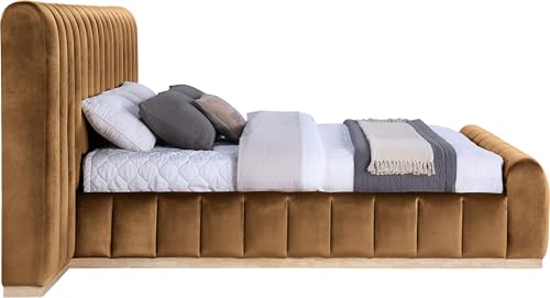 Image of Meridian Furniture AmaraSaddle-K133 Collection Modern | Contemporary King Bed, Ultra Luxe Saddle 460 GSM Velvet, Natural Finish, Solid Wood Base and Inner Frame, 133 inch W x 99 inch D x 51 inch H, Saddle, King