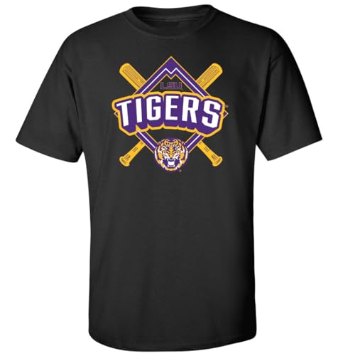 CornBorn LSU Baseball T Shirt - Mens LSU Baseball Shirt - Diamond Crossed Bats - Black - Small