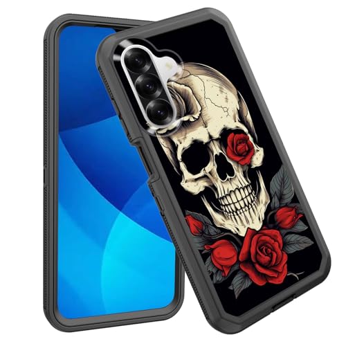 GFEWYTJYJ for Galaxy A26 5G Case,Shockproof 3-Layer Full Body Protection Rugged Heavy Duty High Impact Hard Cover Case for Samsung Galaxy A26 5G 6.7 inch 2025,Red Rose Skull - image 1
