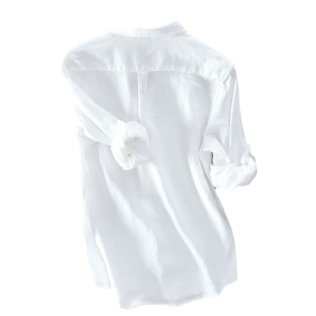 Italia estilo 100% lino camisa de manga larga, hombres casual sólido blanco camisas, rosa, M