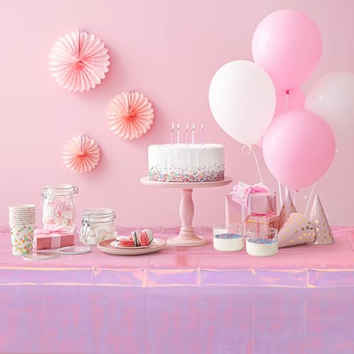 Image of 3 Pack Iridescent Plastic Tablecloth, Shiny Disposable Laser Rectangle Table Covers, Holographic Foil Tablecloth Party Decorations for Birthday Bridal Wedding Anniversary Party Supplies, 50 x 100 Inch