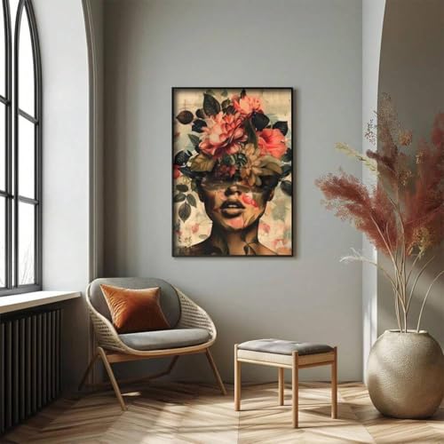 Art abstrait avec fleurs pour raviver un mur blanc tableau encadré - 5