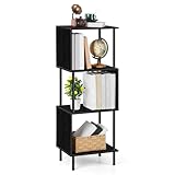 ETELI Estantería pequeña única en forma de S de 4 estantes, organizador de libros rústicos y marco de metal