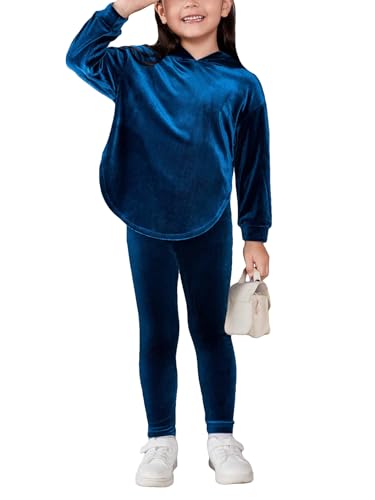Image of Floerns Girl's Velvet Long Sleeve Hoodie Sweatshirt Leggings Set 2 Piece Outfit
