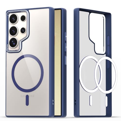 Image of Pikkme Back Cover for Samsung Galaxy S24 Ultra 5G | Shockproof | Mag-Safe Compatible | Hard Transparent Back | Premium Raised Camera Protection | Bumper Case (Blue Mag-Safe)