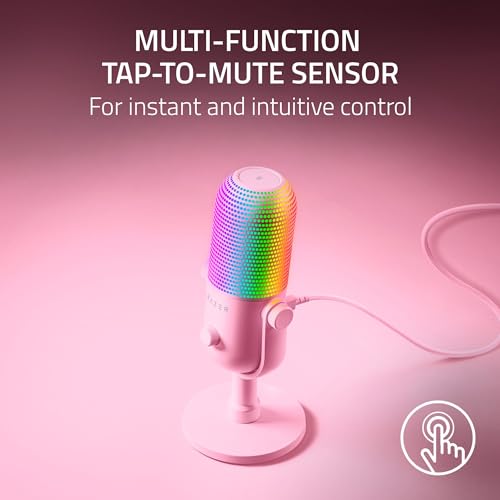 Razer Seiren V3 Chroma RGB USB Microphone: Stream & Game Reactive Lighting - Tap-to-Mute Sensor - Condenser Mic - Digital Gain Limiter & Shock Absorber - PC, Discord, OBS Studio, XSplit - Quartz Pink by Razer - Image 3