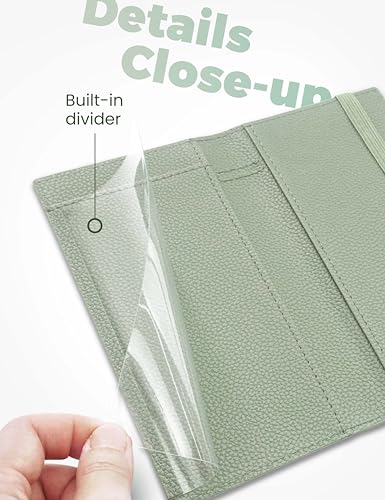 Image of Yarnic Checkbook Cover for Personal Checkbook Holder Sage Green | Checkbook Covers with Pen Holder & Built-in Clear Plastic Divider for Duplicate Checks