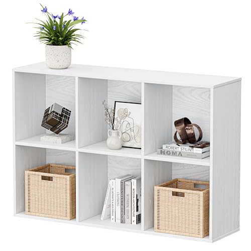 Jpiziso Bibliothèque Meuble de Rangement 6 Cubes, Étagère à Casiers en Bois avec Panneau Arrière, Petite Bibliotheque Cubique, Armoire de Rangement...