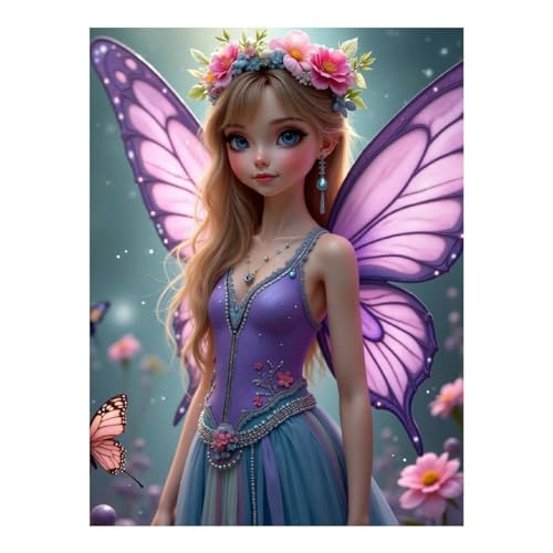 TZTTZT Kits de arte de diamantes para adultos – Elegante impresión de orquídea mariposa n.º 313 Kits de pintura de diamantes para adultos principiantes, pintura de diamantes sin marco para decoración