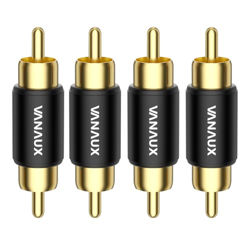 Image of VANAUX 4PCS RCA Male to Male Coupler,Barrel Connectors Subwoofer RCA Adapter Gold Plated for HDTV,Speakers, Amplifiers, Car Audio-Black
