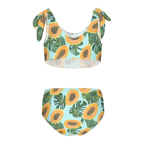 Wusikd Tropical Papaya Monstera Girls Swimsuits Two Piece Turquoise Swimwear Bikini Set for for Girls Size 3T2