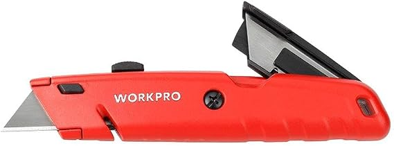 WORKPRO WP213009 Ağır Hizmet Alüminyum Gövde Geri Çekilebilir Rötuş Maket Bıçağı + 5 Adet Yedek Bıçak