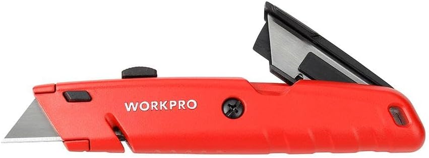 WORKPRO WP213009 Ağır Hizmet Alüminyum Gövde Geri Çekilebilir Rötuş Maket Bıçağı + 5 Adet Yedek Bıçak