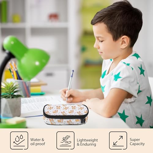 Image of Corgi Pencil Case, Large Capacity Pen Pencil Case for Boys Girls Teen, Kids 3 Compartments Multifunction Pencil Box with Zipper Organizer, Pencil Pouch for Back to School Students