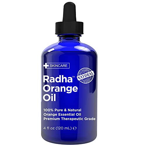 Radha Beauty -100% Pure Orange Essential Oil - Huge 4oz Bottle - Undiluted Therapeutic Grade - Cleanse Uplift and Focus