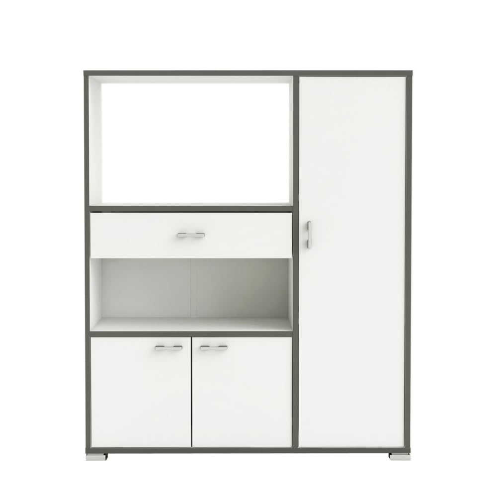 Befara Armadio Cucina AUSILIARIO BELHO, Bianco, Armadio ausiliario da Cucina. Spazio per microonde. 3 Porte, cassetto e scaffali. Mobile dispensa - Credenza.