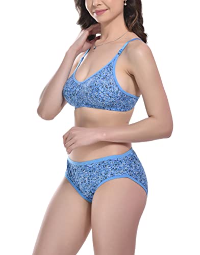 Image of StyFun Women Cotton Blend Floral Print Non-Padded Non-Wired Bra Panty Set Full Coverage Lingerie Set Multicolor See Main Image to Check How Many Sets You Will Get