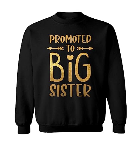 Haase Unlimited Gold Promoted to Big Sister - New Sis Toddler Fleece Crewneck Sweater (Black - Gold Foil, 3T)