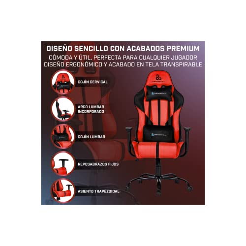 Horus Zephyr - Sedia da gaming con design ergonomico, realizzata in tessuto, reclinabile a 180 gradi e disponibile in 9 colori diversi - colore rosso - Sedia gaming - Immagine 3