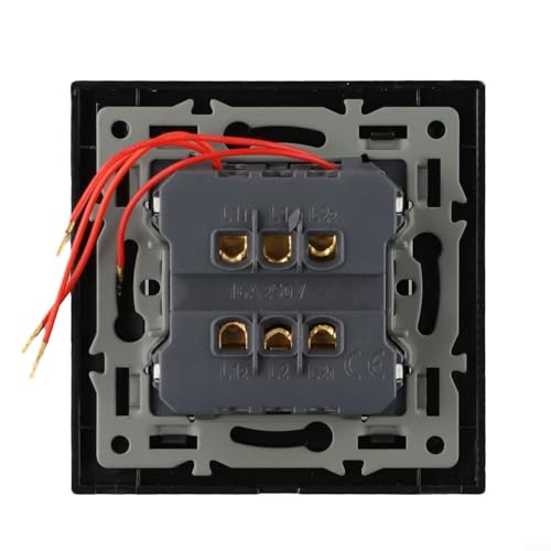 Vasiumic Interruptor de luz bidireccional de doble control de pared oculta, panel de vidrio templado con indicador fluorescente, estilo moderno cuadrado para dormitorio, sala de estar, baño (gris)