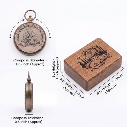 Brújula de latón vintage con caja de madera grabada miniatura 4