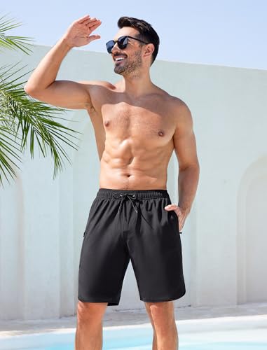 SILKWORLD Mens Swim Trunks with Compression Liner 9 Inch Long Bathing Suit 2 in 1 Beach Quick Dry Shorts with Pockets3