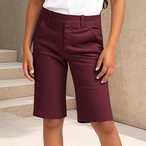 Bermuda Shorts for Girls Summer School Uniform Stretch Yoga Athletic Short Leggings Kid Flat Front Formal Capri Pants2