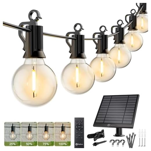 Brightown 58FT Solar String Lights Outdoor with Remote Cable Ties and Hooks, Commercial Grade Patio Lights with 26 LED Shatterproof Bulbs, 3 Light Modes Hanging Light for Backyard Party Decor