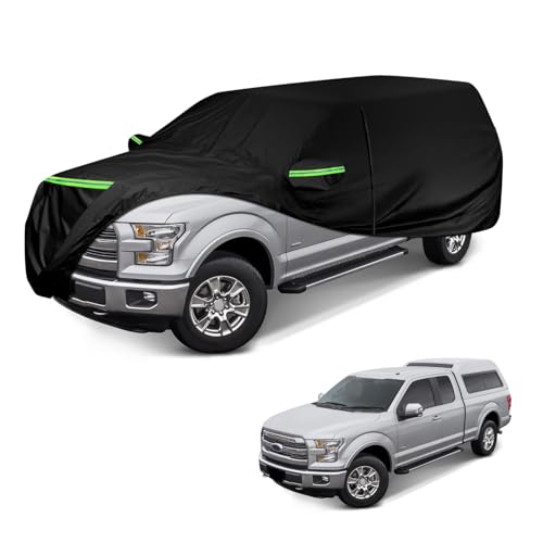 Image of Waterproof Cover for Truck with Rear Topper, Replace for Ford F-Series,Chevy Silverado, Dodge Ram,CrewCab 5.5 ft, Heavy Duty Truck Cover with Door Zipper for Snow Rain Dust Protection (235 inch)