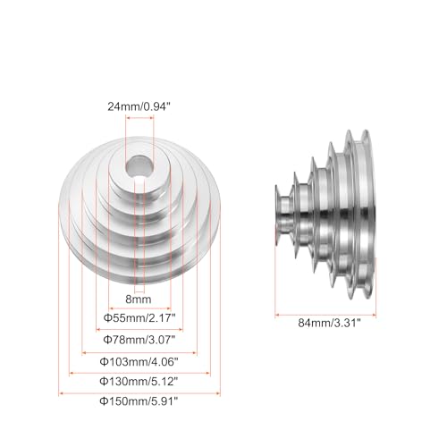 QUARKZMAN Aluminium A-Typ Riemenscheibe Keilriemenscheibe 5 Stufenscheibe Rad 24mm Bohrung 55-150mm Außen Durchmesser für A-Typ Keilriemen 12,7mm Breite Gürtel