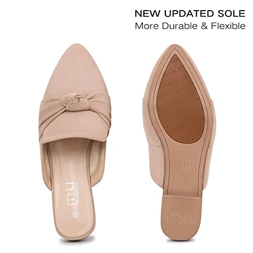 Musshoe Mules For Women Comfortable Pointed Toe Backless Slip-On Slides Loafer Flats With Knot,Nude 8 #TOP3