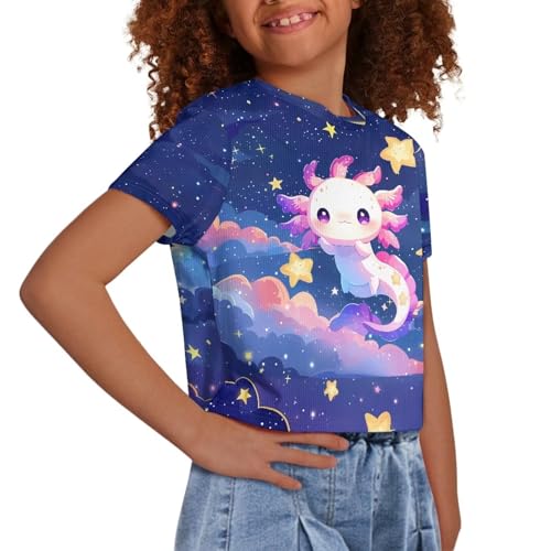 Image of Girls Fashion Crewneck Tee Shirts Casual Short Sleeve Crop Top Summer Outfits 5-14 Year