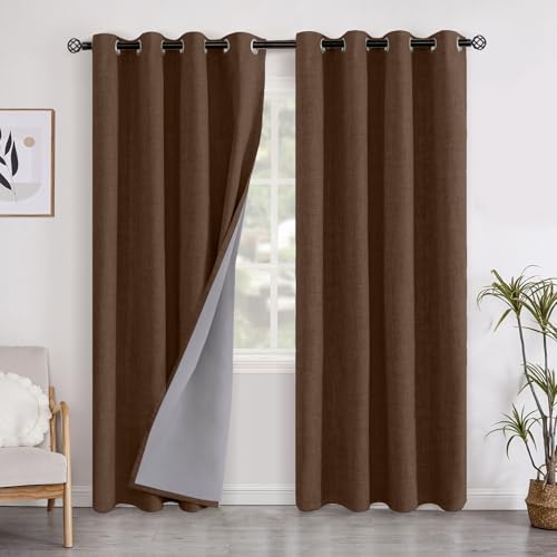 YoungsTex Brown Linen Blackout Curtains 84 Inches Long for Living Room