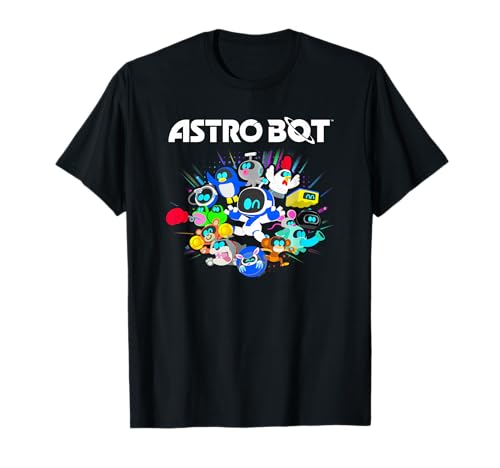 Astro Bot and Friends Character Burst Colorful Video Game T-Shirt