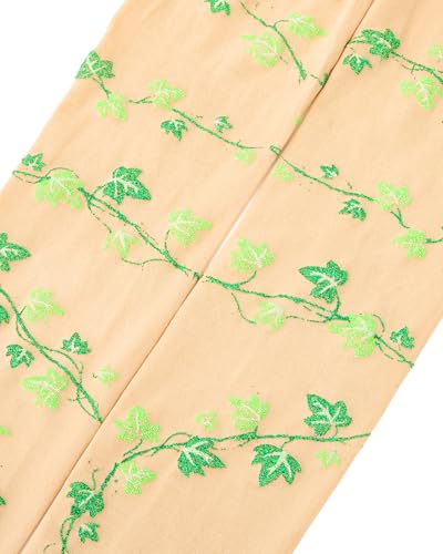 Jecery Women Green Leaf Tights Glitter Tights for Women Sparkly Vine Leggings for Spring4