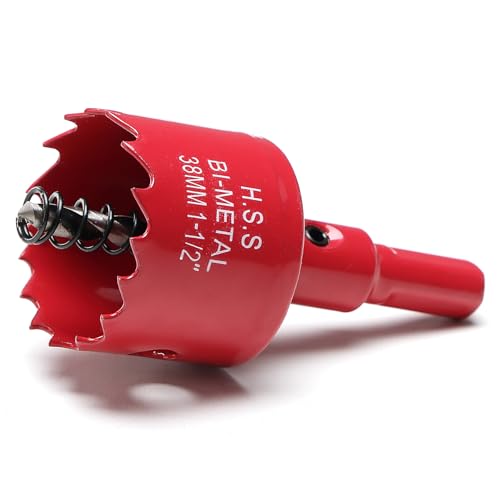 Image of 1-1 /2 Inch Hole Saw for Wood, 38mm HSS BI-Metal Hole Saw for Recessed Lighting, 30mm Cutting Depth Hole Cutter with Hex Shank Drill Bit Adapter for Cornhole Boards Plastic Drywall Fiberboard, Red
