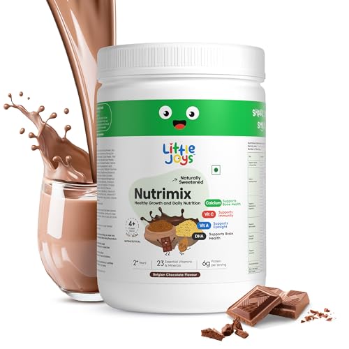 Image of Little Joys Nutrimix 350g | 2-6 Years | No Refined Sugar | with 24 essential Vitamins & minerals| 6g protein per serving | Supports Overall Health & Boosts Immunity | with Bajra, Ragi, Almonds & Oats | Belgian Chocolate Flavour
