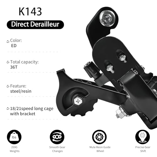 Aikolesa K143 6/7 Speed Rear Derailleur - Direct Mount Aluminum Alloy Bicycle Derailleur for MTB/Tricycle/Commuter, Ultra-Durable & Smooth Shifting (Black)