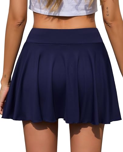 Lovasy Jupe de Tennis Femme avec Short et Poches Jupe Sport Plissée Jupes de Golf Taille Haute Mini Skorts Skirt pour Entraînement Course et Loisirs,A-Bleu Marine,XXL