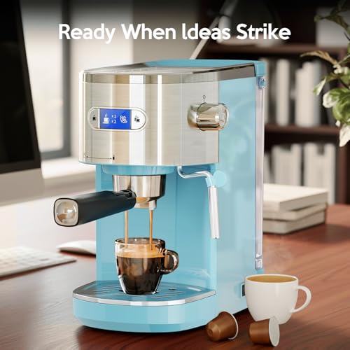 Image of 20 Bar Espresso Machine Semi-Automatic, Professional Coffee Maker with Milk Frother Steam Wand & 45OZ Removable Water Tank, Home Barista System for Cappuccino, Latte, Americano-Stainless Steel-Blue