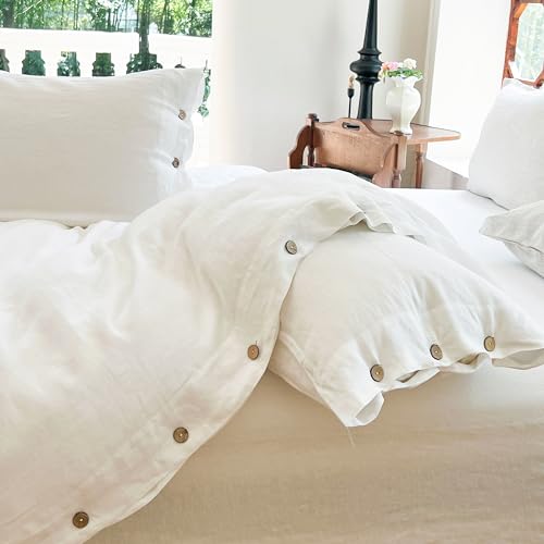 Simple&Opulence 100% Pure Linen Duvet Cover Set with Coconut Button Closure, 2 Pieces Soft Home Accessories Bedding with 1 Comforter Cover and 1 Pillowcase(Single 137cm x 200cm,White) - Image 7