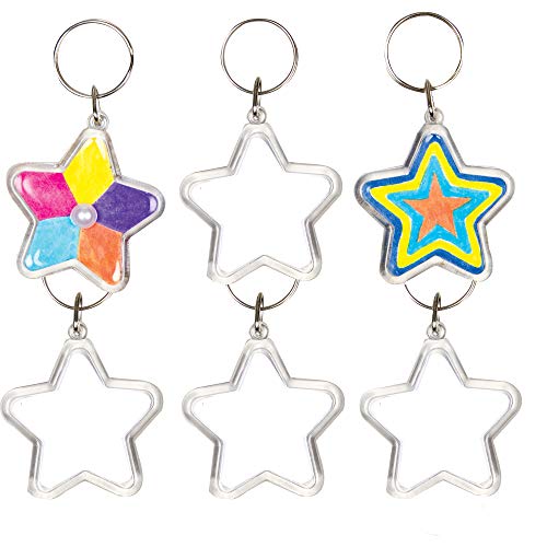 Baker Ross Kits de Porte-Clés Étoiles en Acrylique Que Les Enfants pourront Peindre, Décorer et Personnaliser (Lot de 6) AG220, Blanc, argent, paillettes