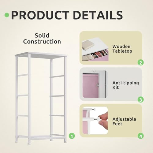 GOOBED Storage Drawer with 4 Drawers - Fabric Dressers, Dresser for Room, Living Room, Closets - Sturdy Steel Frame, Wooden Top & Easy Pull Fabric Bins, Pink