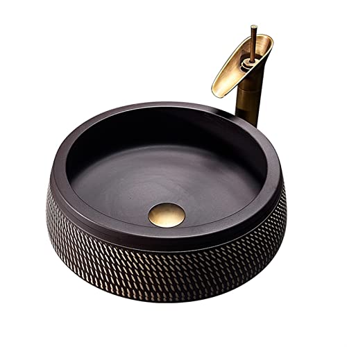SAeWare Fregadero retro para encimera, lavabo de baño de 16.5 x 14.5 pulgadas, porcelana de cerámica sobre el mostrador, lavabo de baño