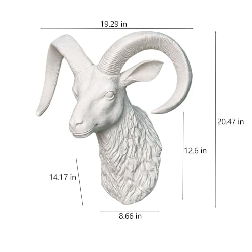 Faux Ram Head Wall Mount, White Resin Sculpture - Image 2