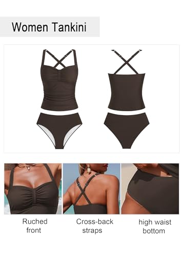 Image of ZAFUL Womens Tankini Swimsuits V Neck Push Up Swim Top with Cheeky Shorts | ColorBlock Tummy Control High Waisted Bathing Suits Swim Bottom for Women Summer Party 2026